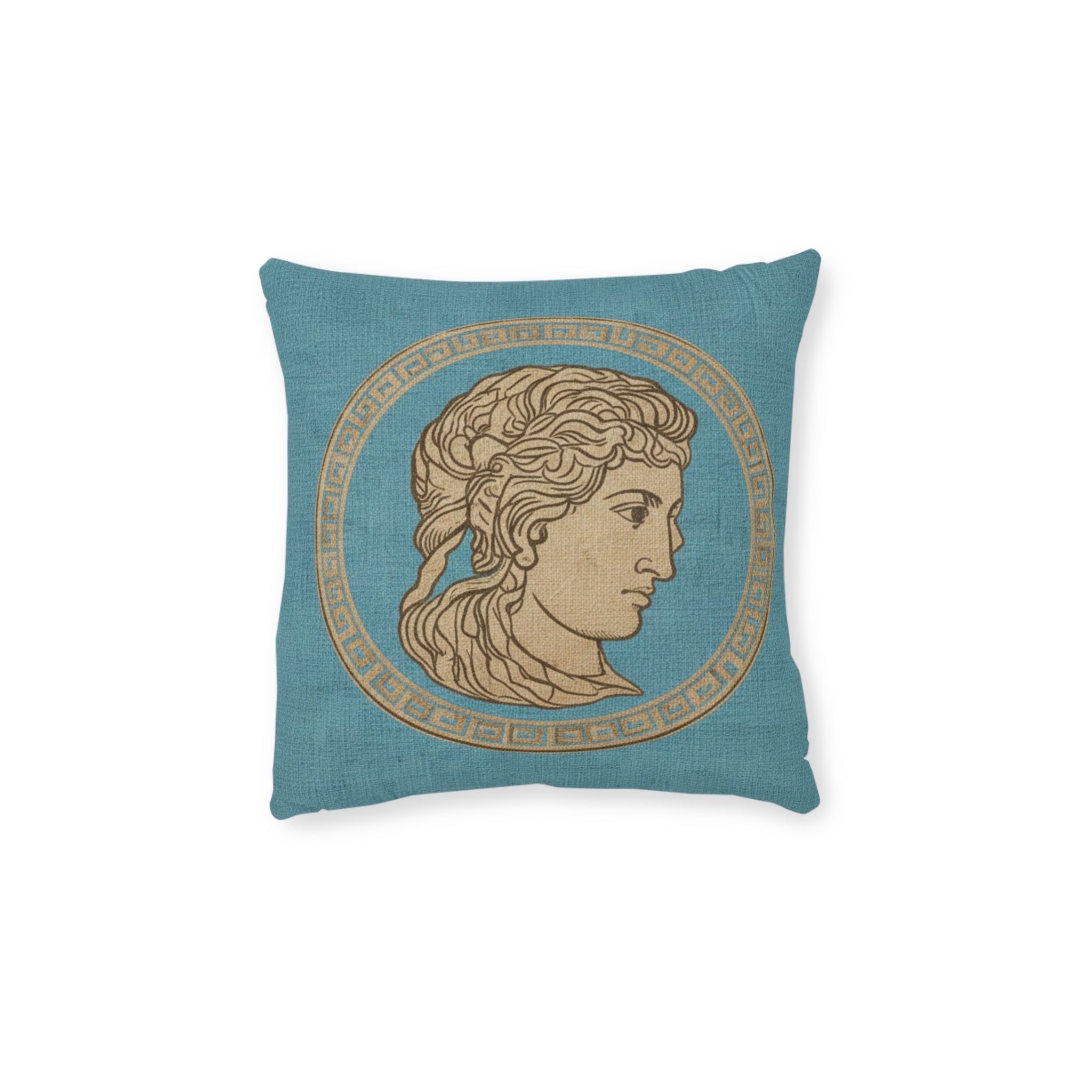 END USER INTERIOR PROTO-VANITY Greek Bust Medallion Square Pillow — Classical Athena-Inspired Decorative Throw Pillow