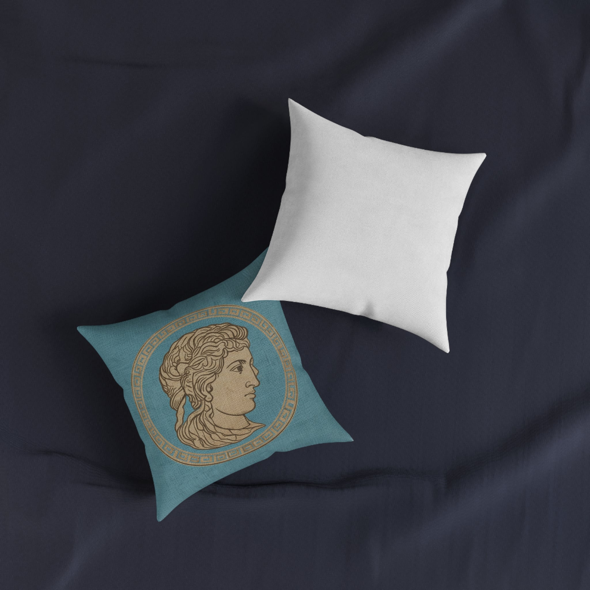 END USER INTERIOR PROTO-VANITY Greek Bust Medallion Square Pillow — Classical Athena-Inspired Decorative Throw Pillow