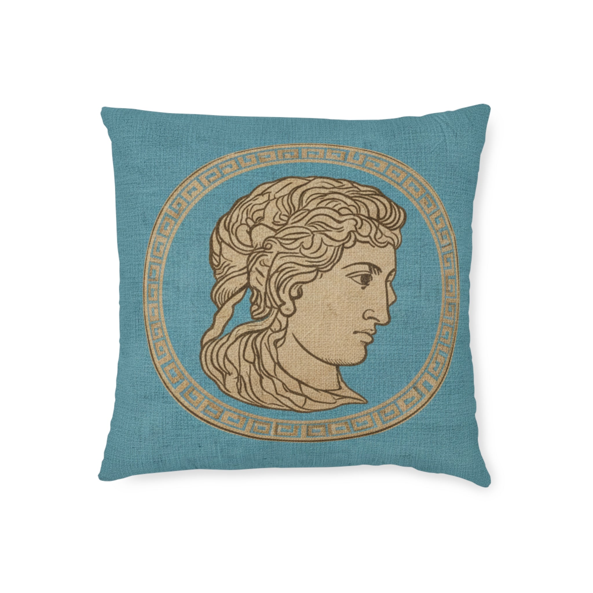 END USER INTERIOR PROTO-VANITY Greek Bust Medallion Square Pillow — Classical Athena-Inspired Decorative Throw Pillow