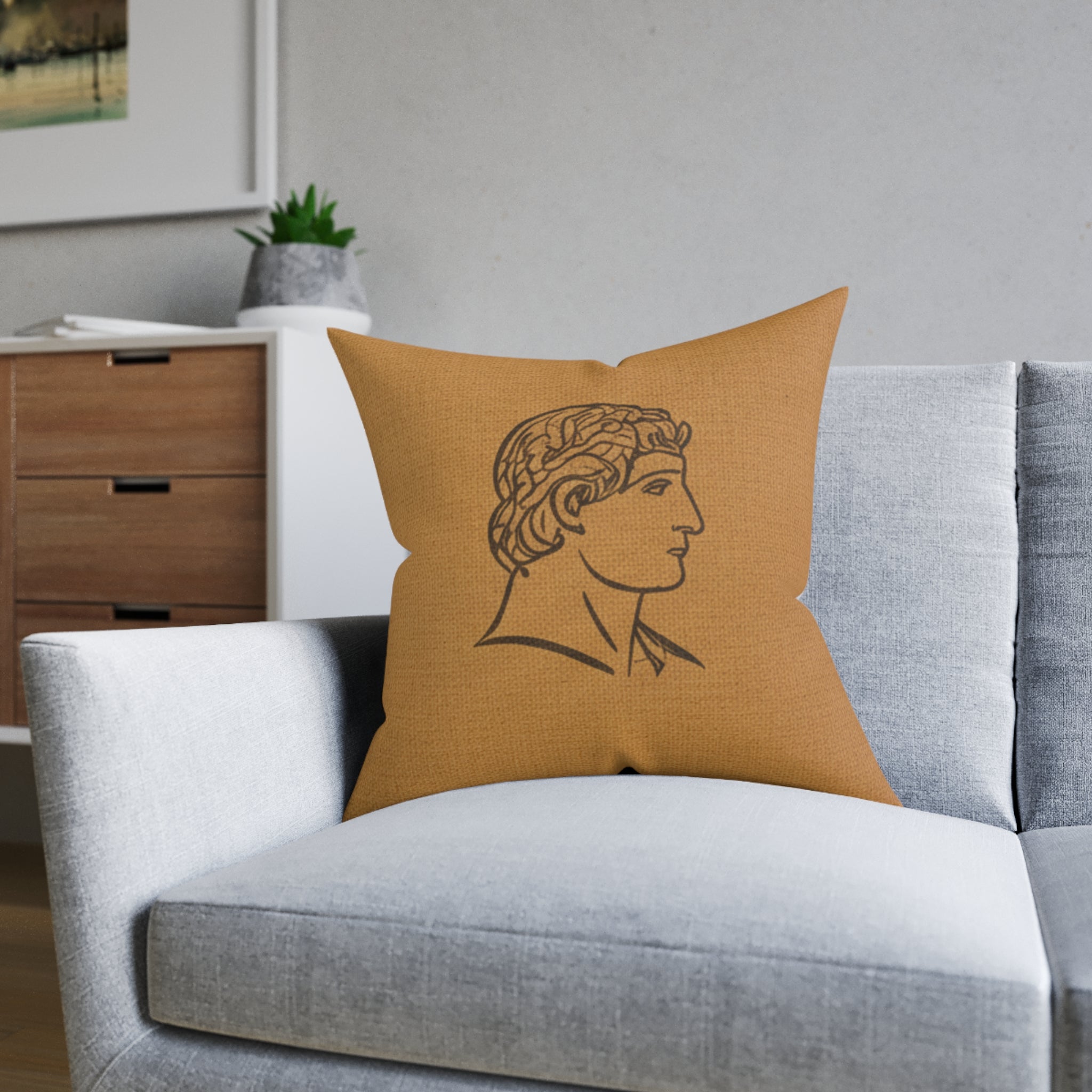 END USER INTERIORS PROTO-VANITY Classical Bust Square Pillow – Ancient Greek Profile Decorative Throw Pillow